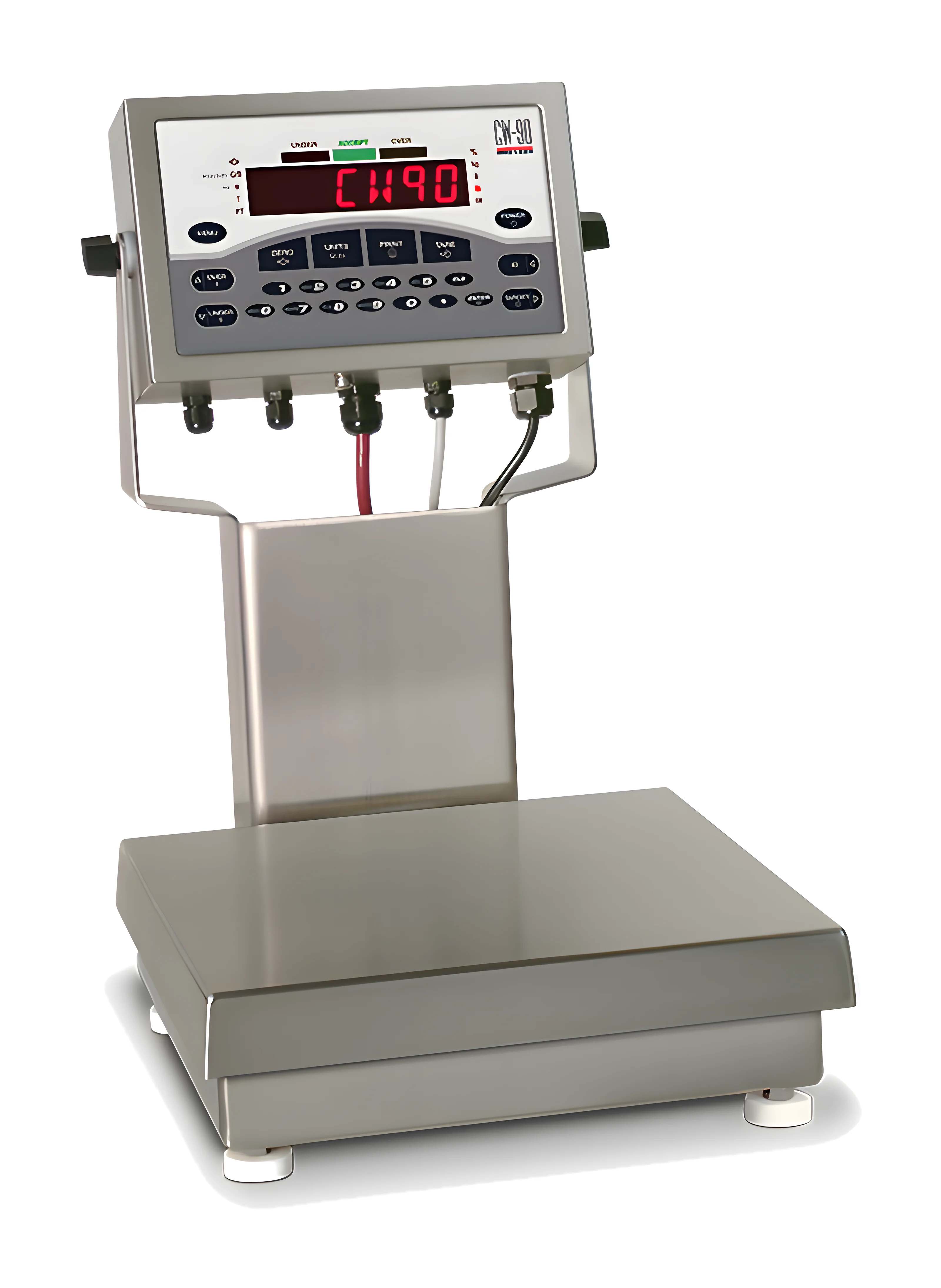 Rice Lake CW-90 stainless over/under checkweigher with red/green/amber lights