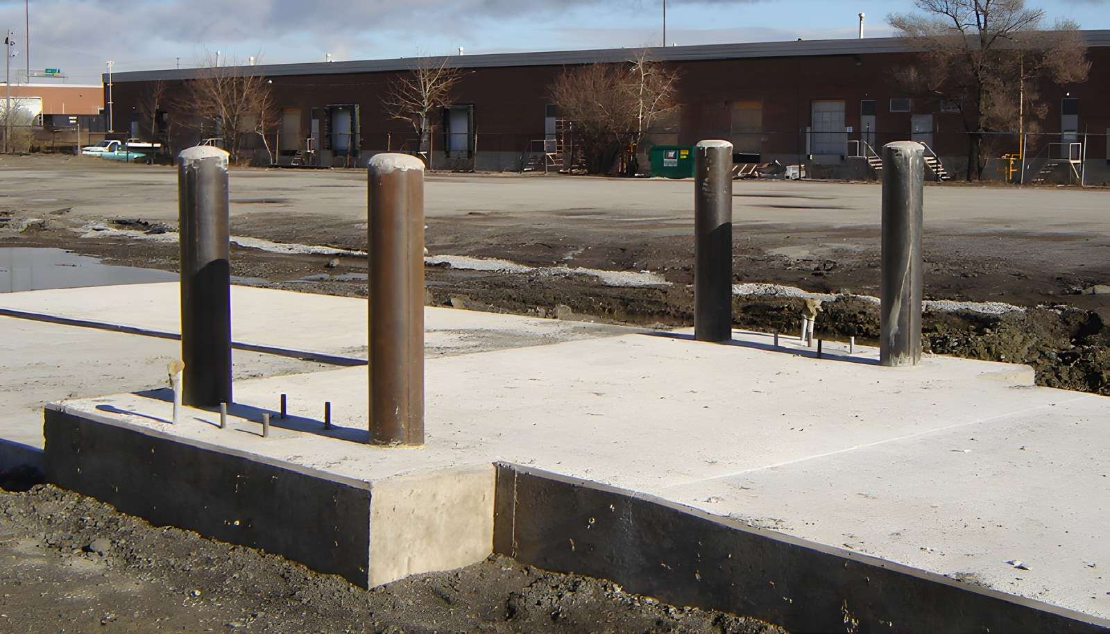 Concrete foundations prepared for a truck scale installation