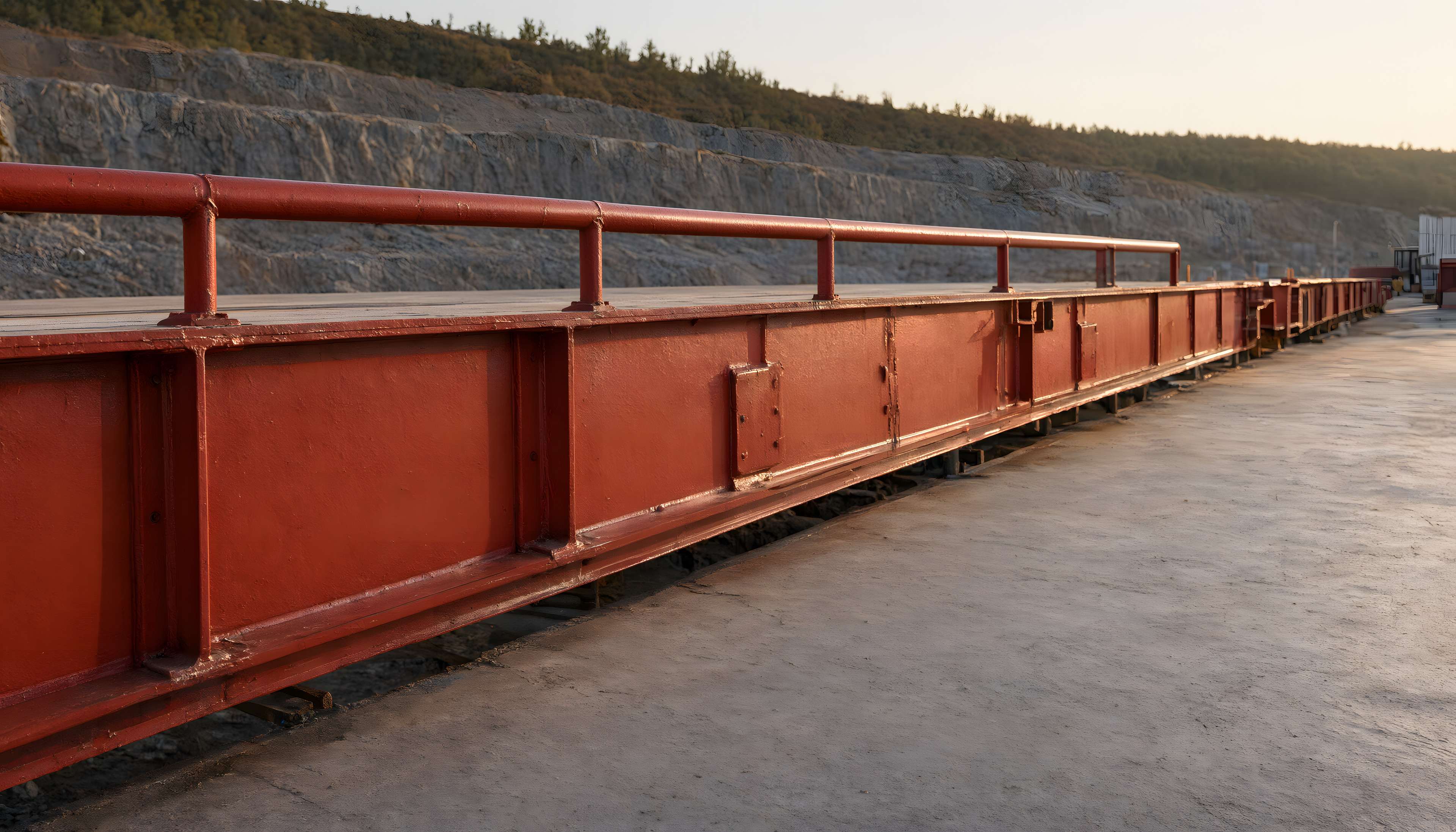 Side rail and guide rail of a red steel truck scale