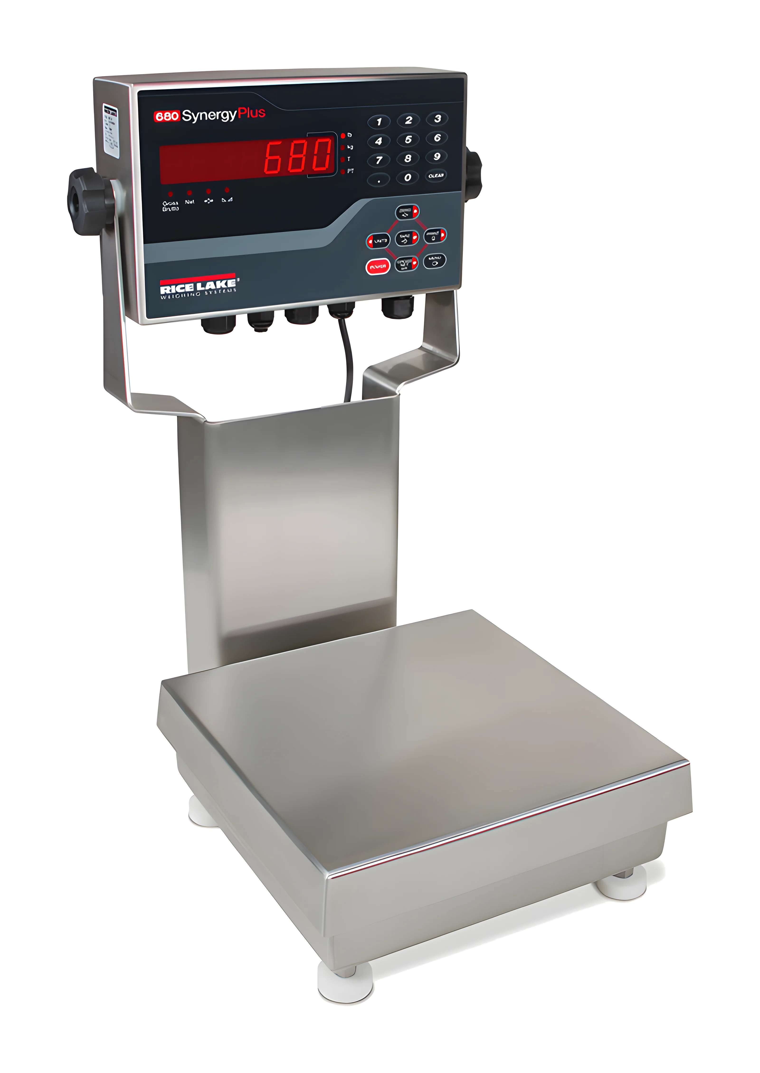 Rice Lake 680 washdown indicator on stainless bench scale and stand